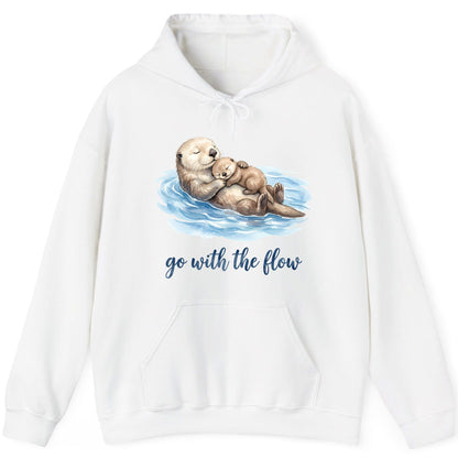 Go with the Flow Sea Otters Hoodie - product mockup - White