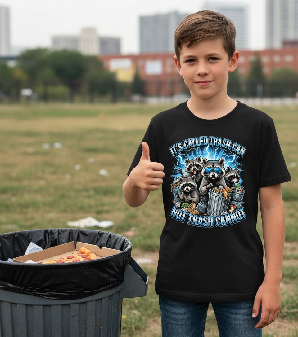 It's Called Trash Can Not Trash Cannot raccoons Youth T-Shirt Black lifestyle mockup