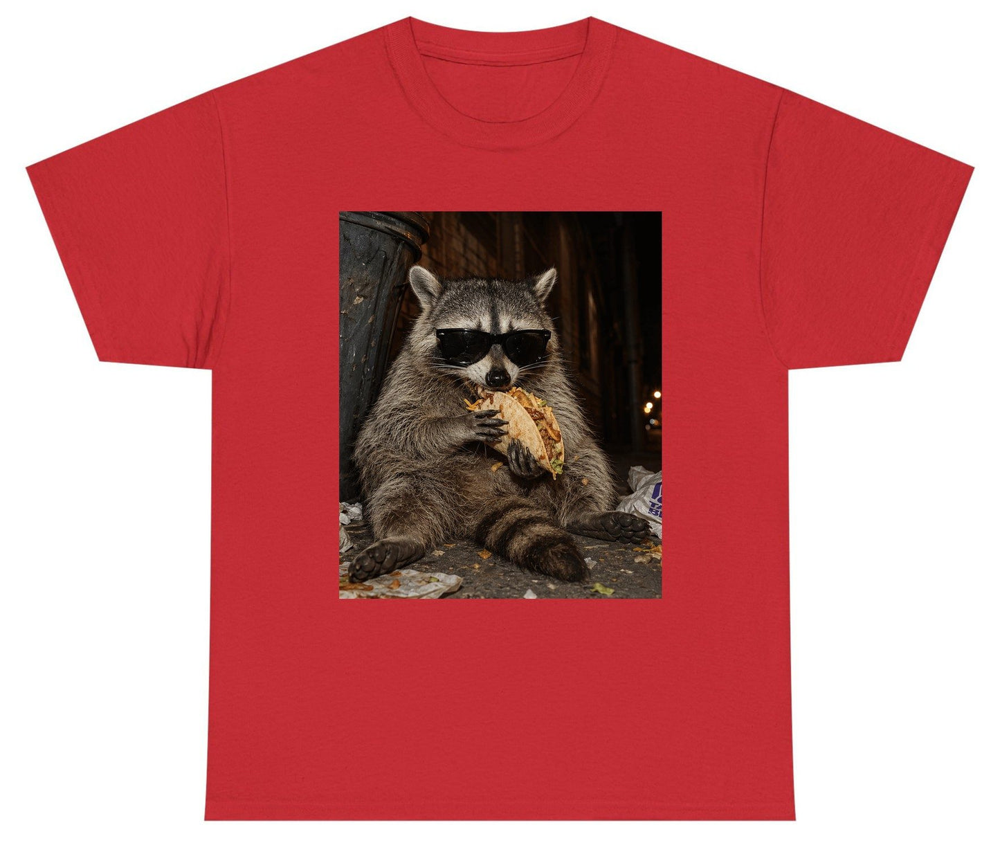 Raccoon Eating Taco Funny Animal Lovers Youth T-Shirt - product mockup - Red