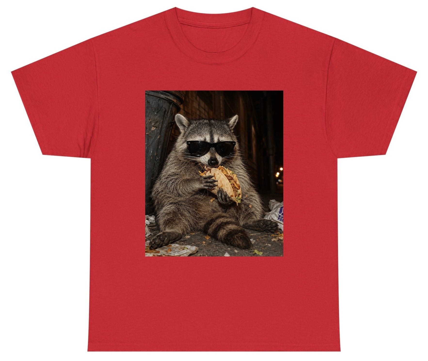 Raccoon Eating Taco Funny Animal Lovers Youth T-Shirt - product mockup - Red