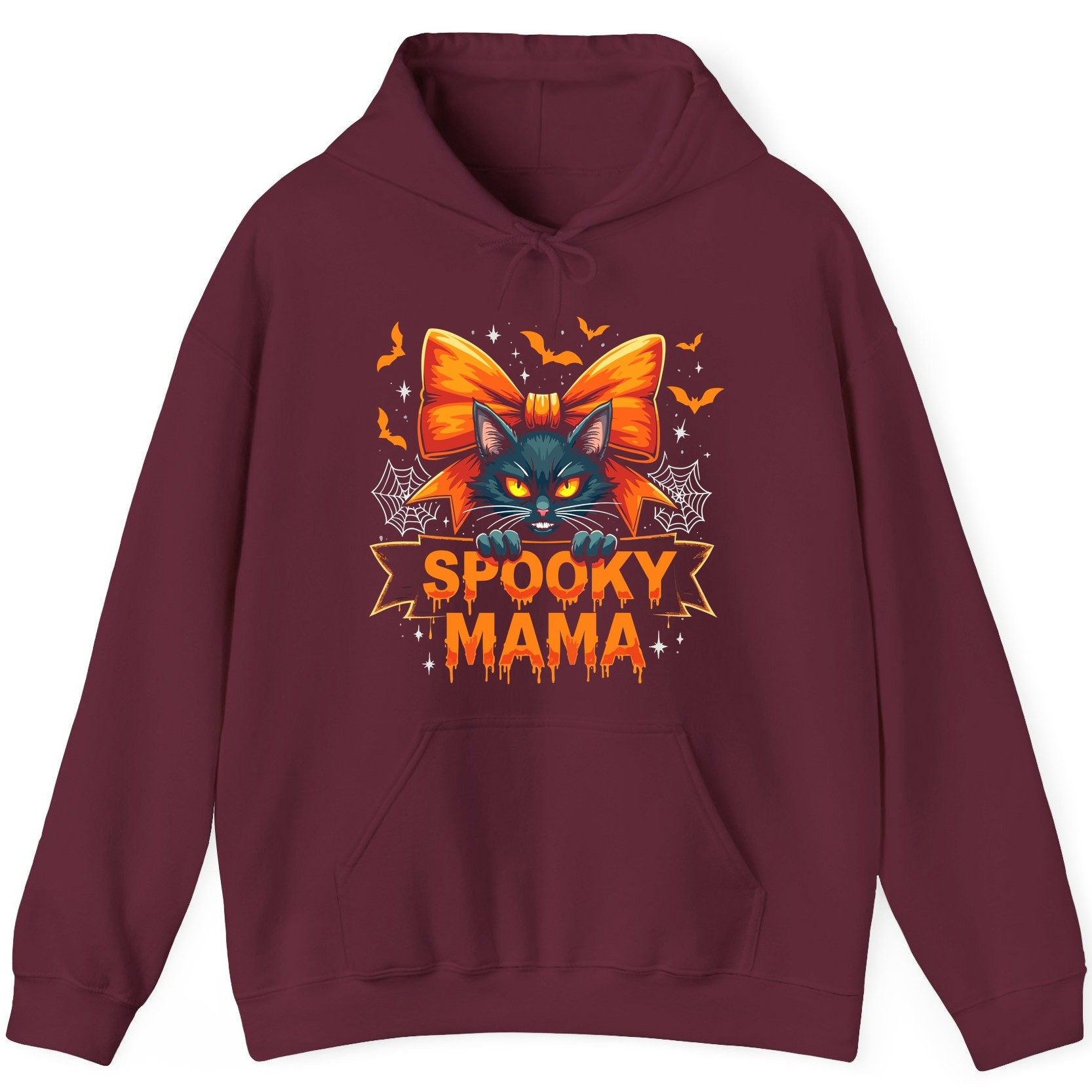 Spooky Mama black cat Hoodie Maroon product mockup