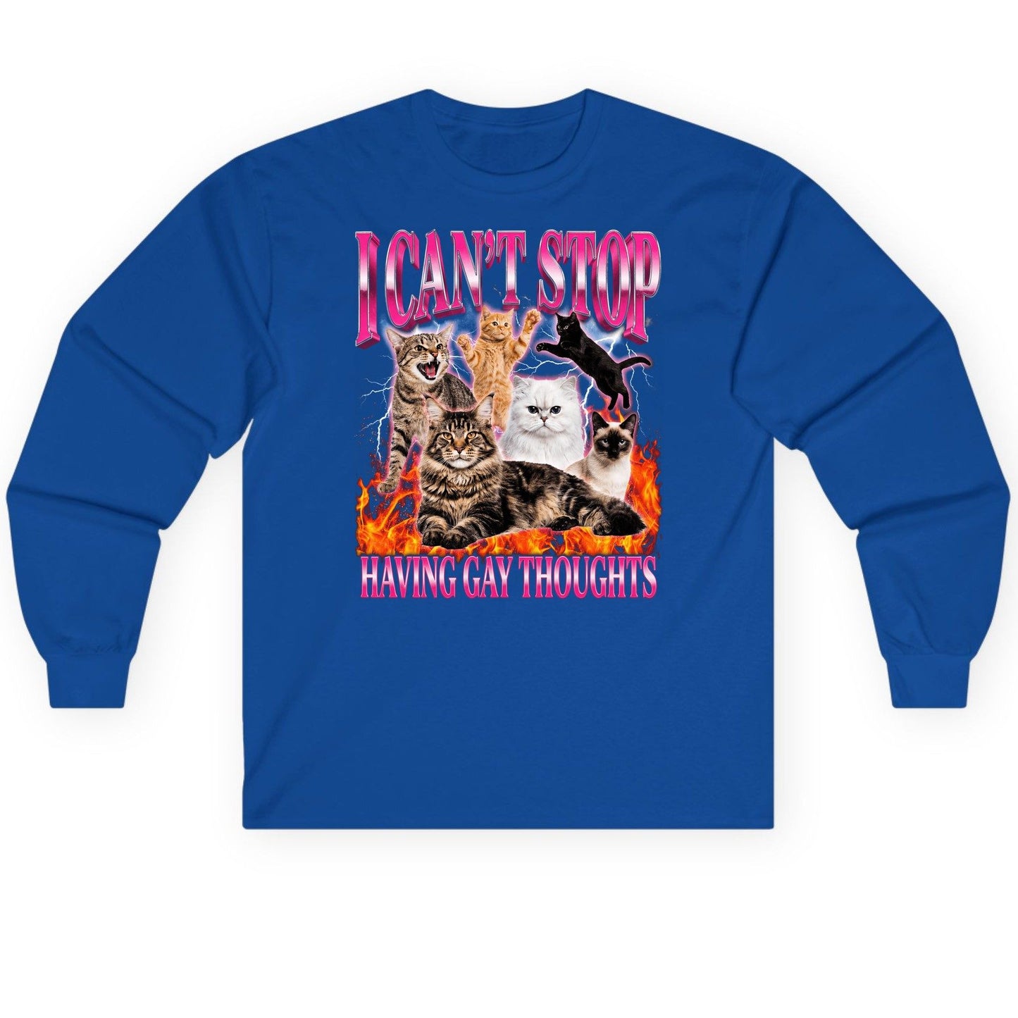 I Can't Stop Having Gay Thoughts cats Long Sleeve Tee Royal product mockup