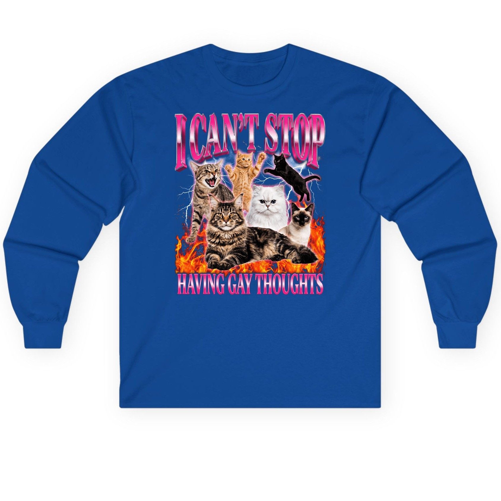 I Can't Stop Having Gay Thoughts cats Long Sleeve Tee Royal product mockup