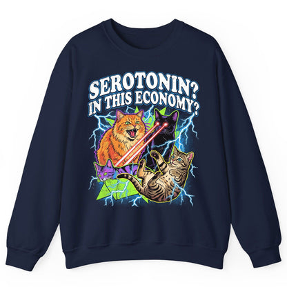 Serotonin in This Economy? cats Sweatshirt Navy product mockup