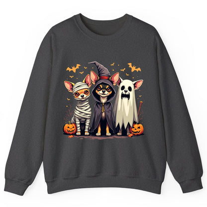 Chihuahua Halloween Costumes chihuahua dogs in Halloween costumes Sweatshirt Dark Heather product mockup