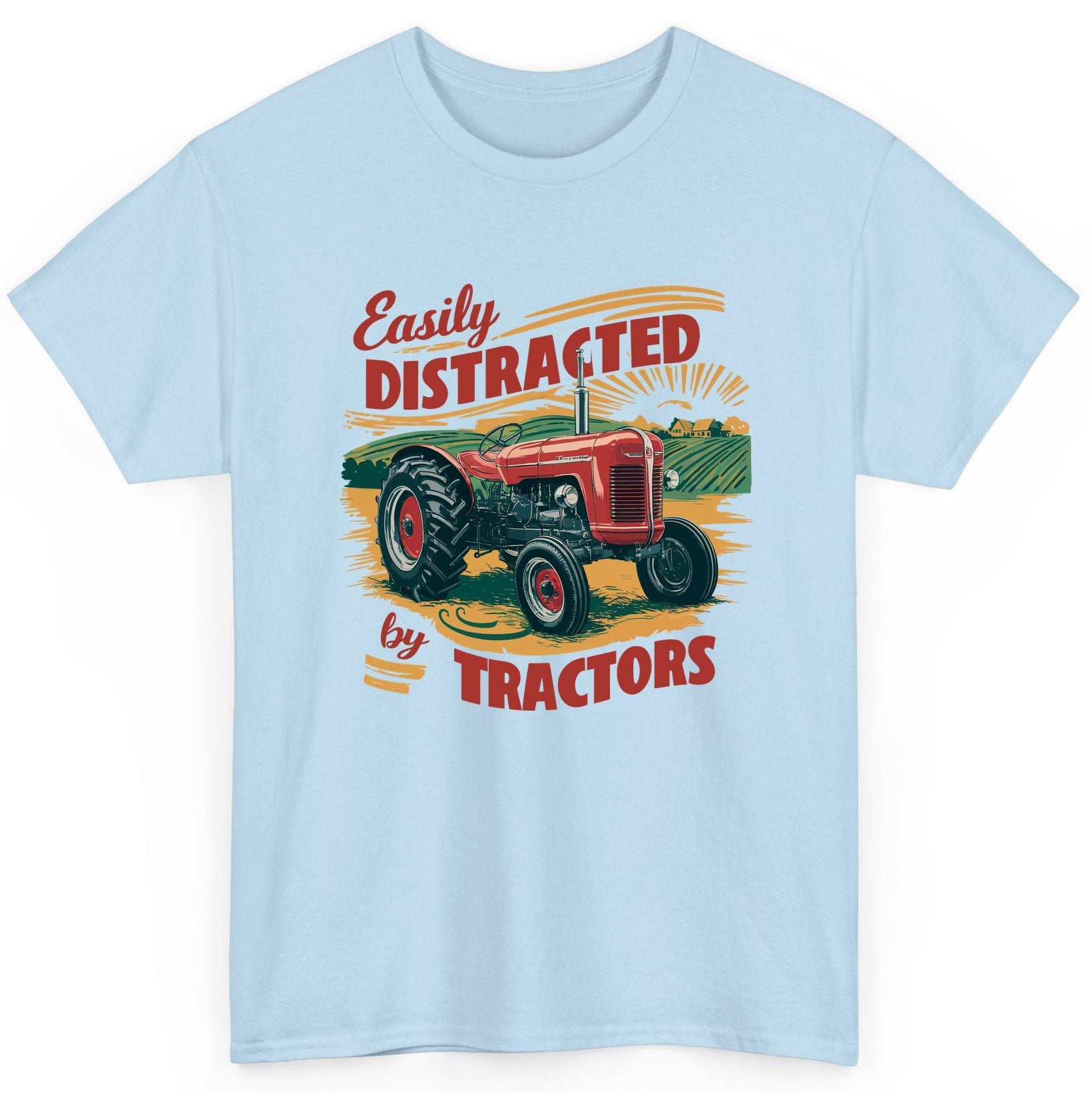 Easily Distracted by Tractors vintage tractor T-Shirt Light Blue product mockup
