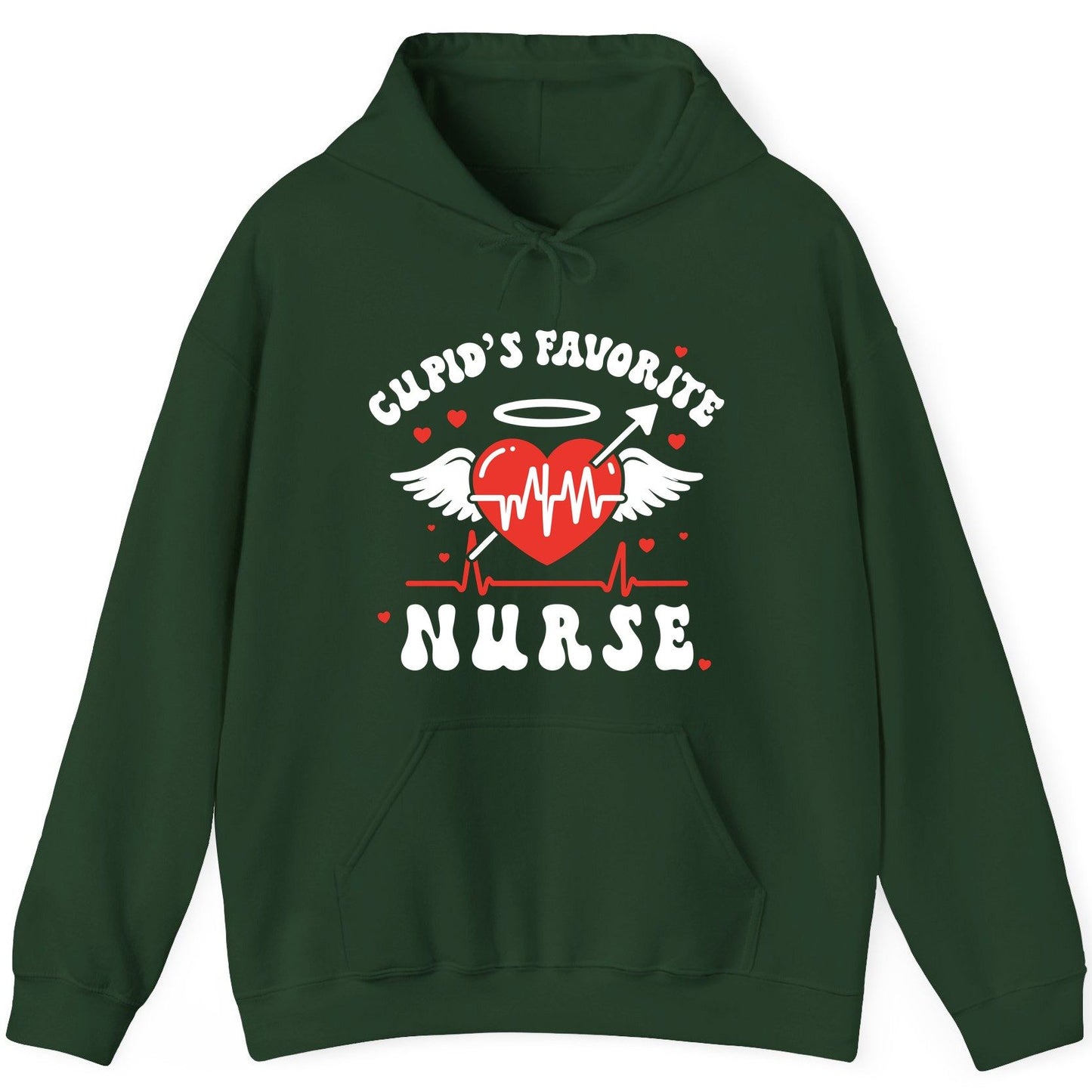 Cupid's Favorite Nurse nursing Hoodie Forest Green product mockup