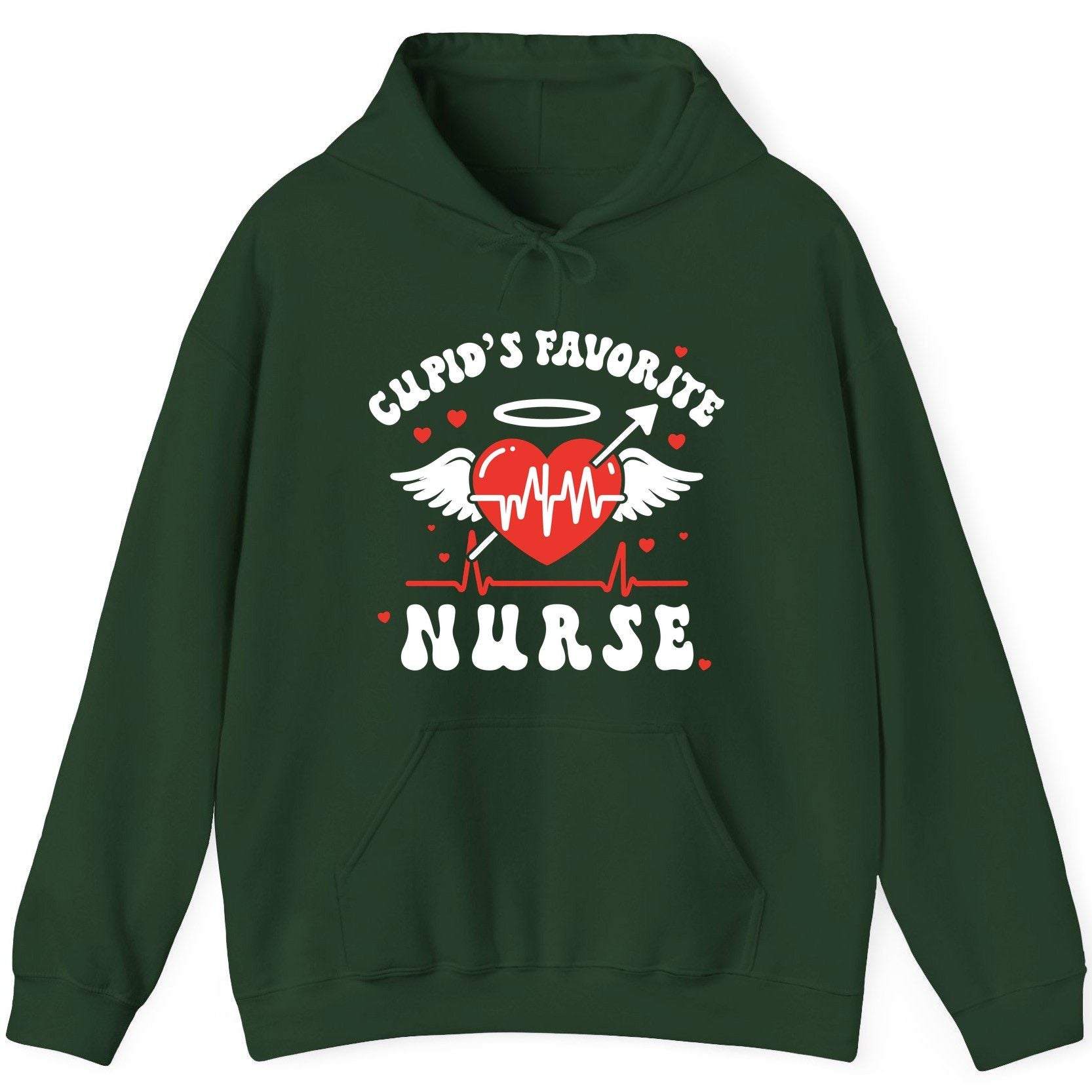 Cupid's Favorite Nurse nursing Hoodie Forest Green product mockup
