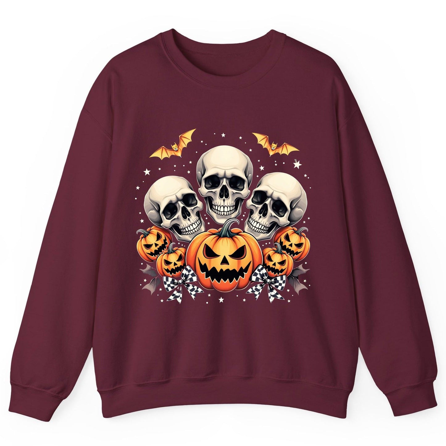 Skulls and Pumpkins Halloween Halloween Sweatshirt Maroon product mockup