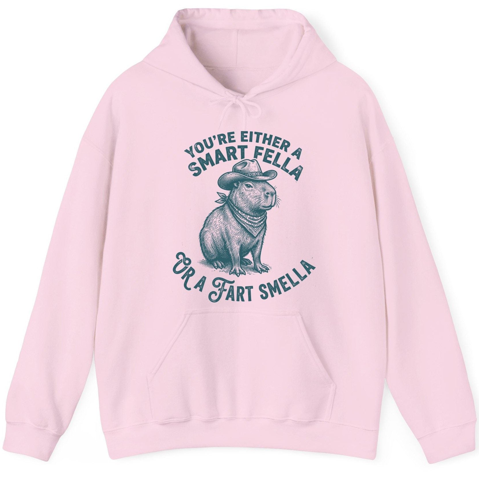 You're Either a Smart Fella or a Fart Smella capybara Hoodie Light Pink product mockup