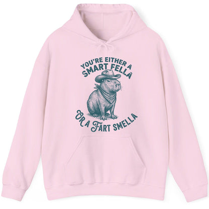 You're Either a Smart Fella or a Fart Smella capybara Hoodie Light Pink product mockup