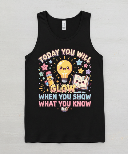 Kawaii School Characters 'Today You Will Glow' Motivational Design Tank Top - Black