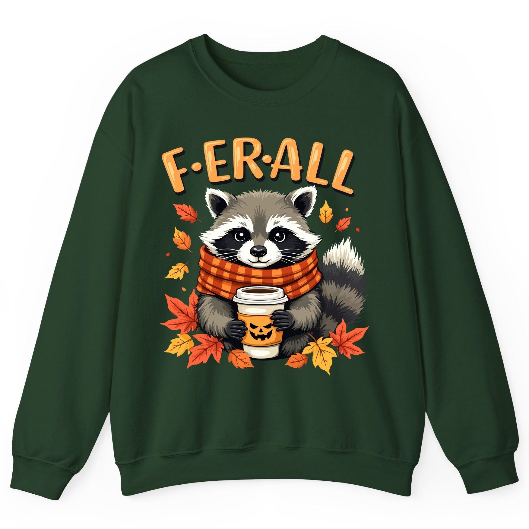 F ER All raccoon Sweatshirt Forest Green product mockup