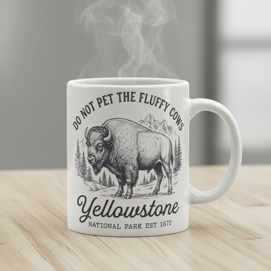Do Not Pet The Fluffy Cows Yellowstone Bison Vintage Design White Mug - White
