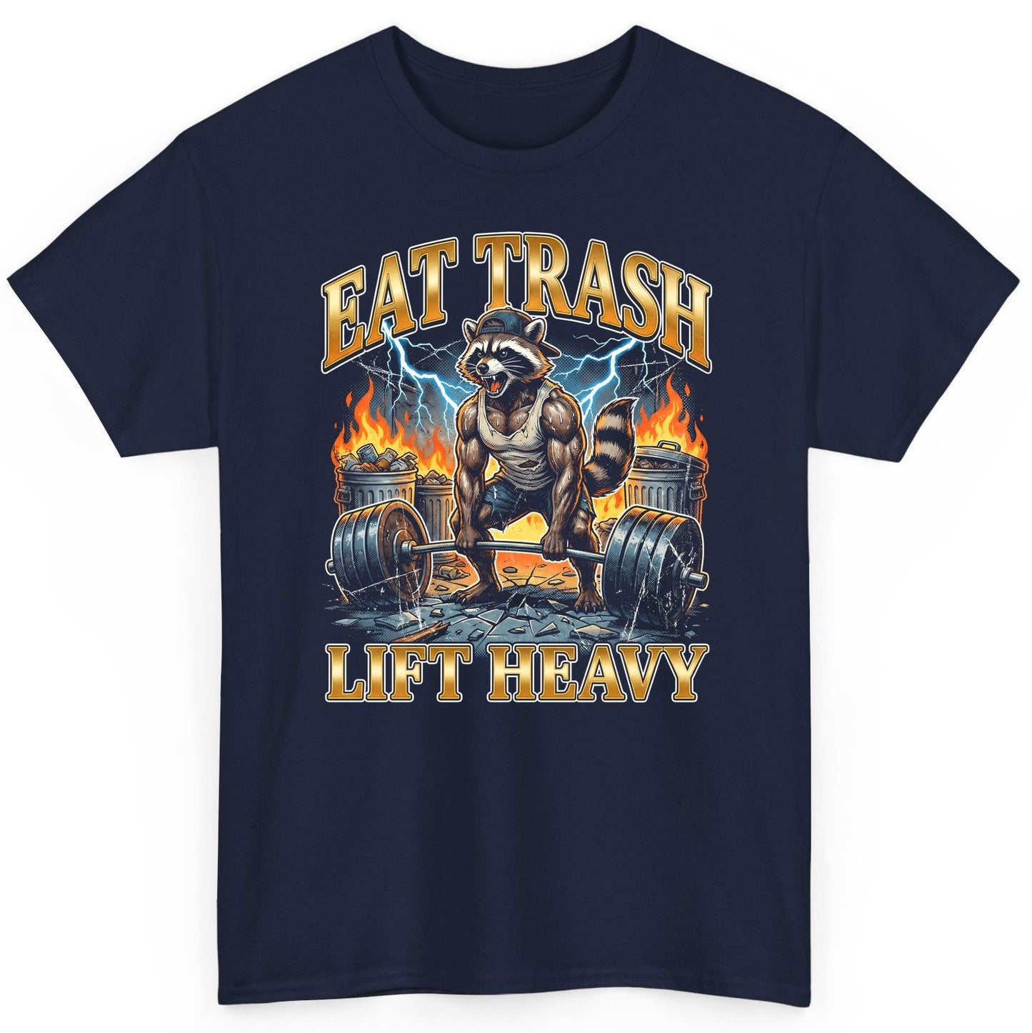 Eat Trash Lift Heavy raccoon T-Shirt Navy product mockup