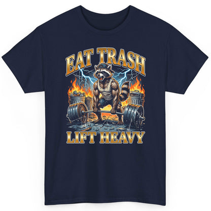 Eat Trash Lift Heavy raccoon T-Shirt Navy product mockup