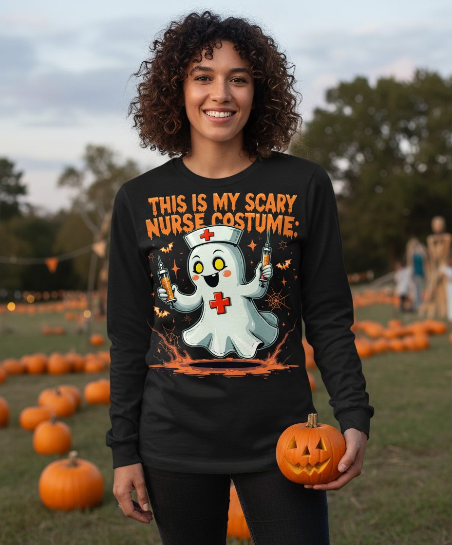 This Is My Scary Nurse Costume ghost nurse Long Sleeve Tee Black lifestyle mockup