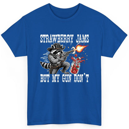 Strawberry Jams but My Gun Don't raccoon T-Shirt Royal product mockup