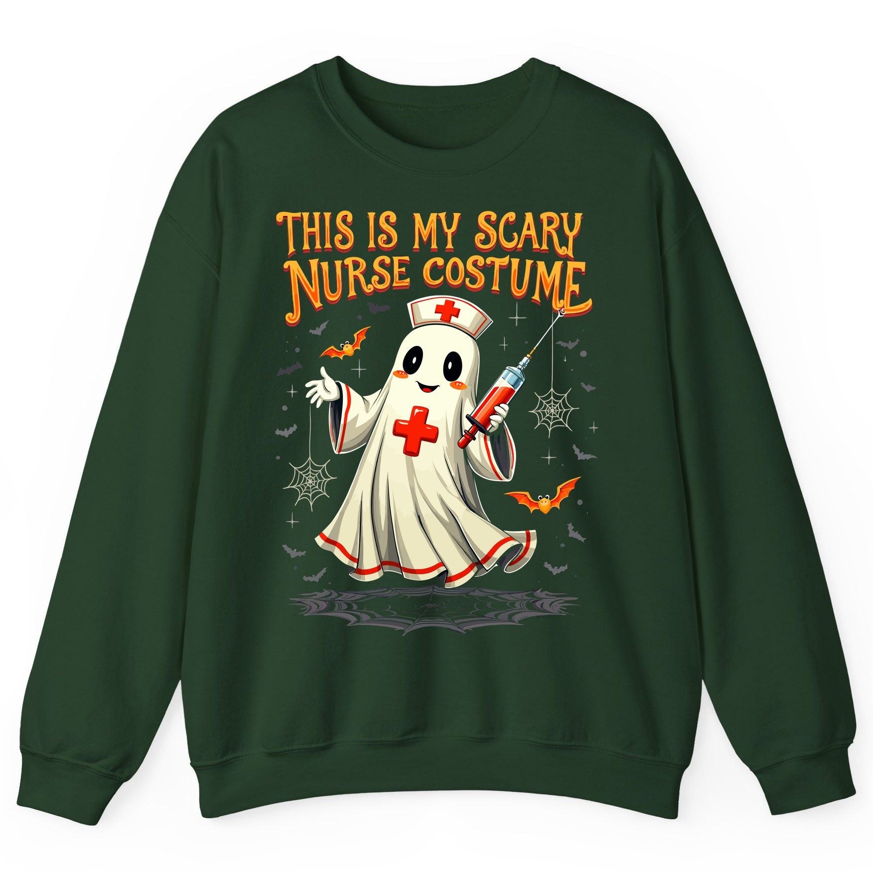 This Is My Scary Nurse Costume Halloween ghost nurse Sweatshirt Forest Green product mockup