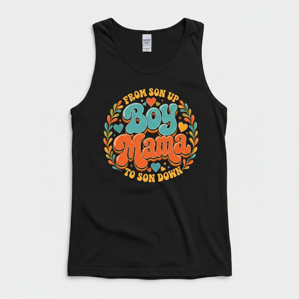 From Son Up to Son Down Boy Mama Retro Mothers of Sons Tank Top - product mockup - Black