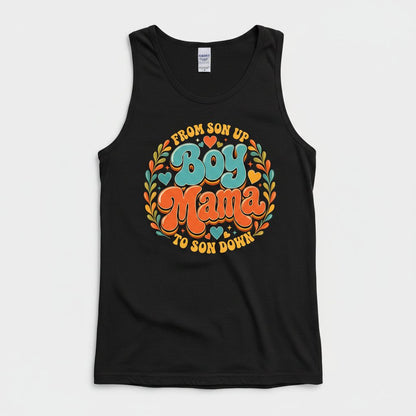 From Son Up to Son Down Boy Mama Retro Mothers of Sons Tank Top - product mockup - Black