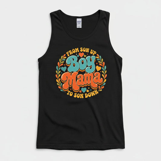 From Son Up to Son Down Boy Mama Retro Mothers of Sons Tank Top - product mockup - Black