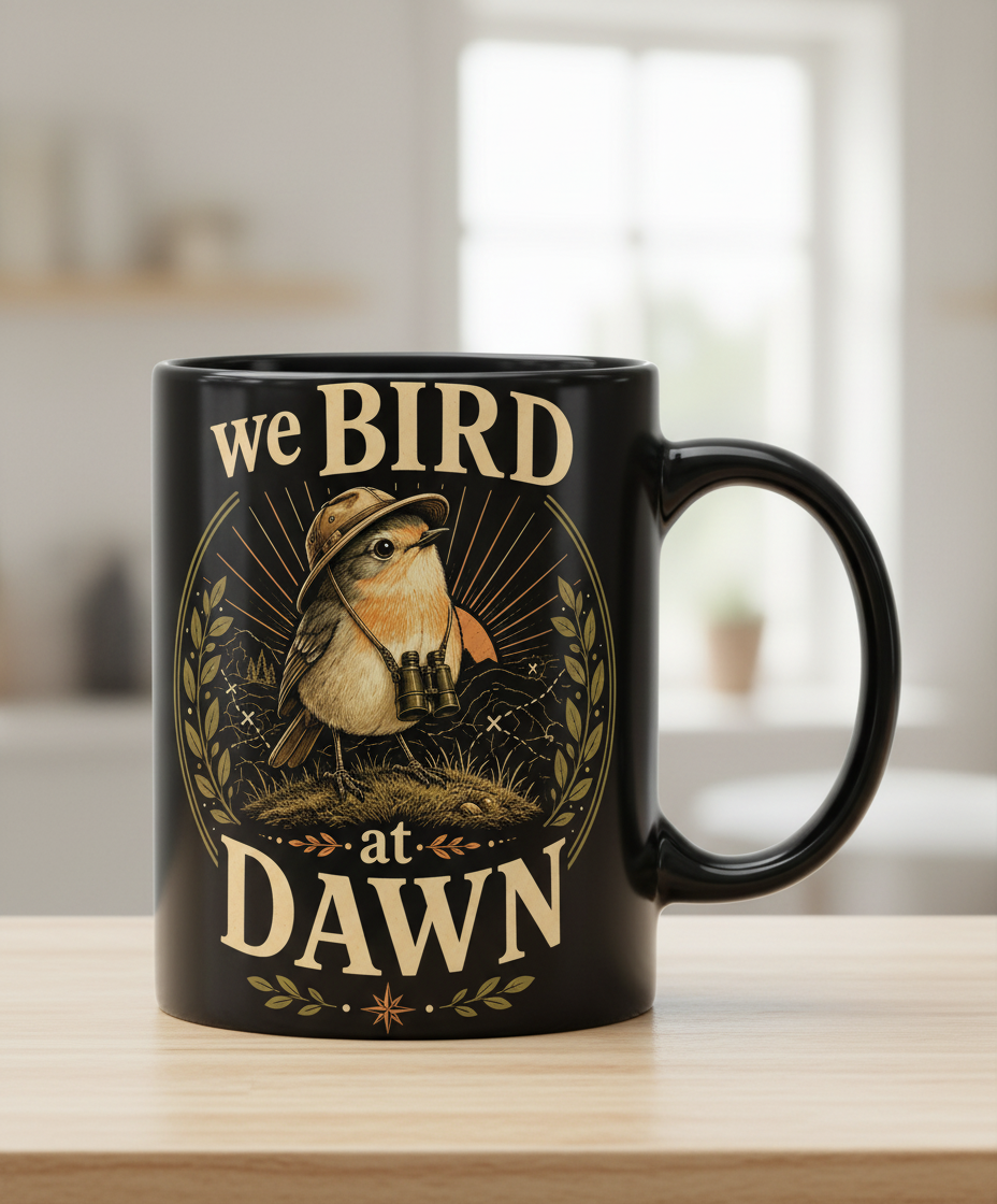 Funny We Bird At Dawn Black Mug - product mockup - Black