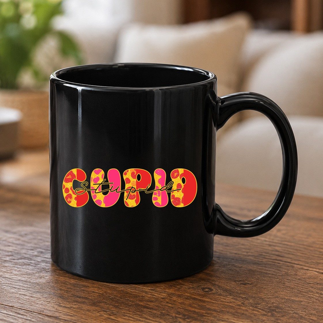 Stupid Cupid anti-Valentine's Day Black Mug Black product mockup