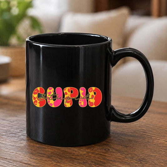 Stupid Cupid anti-Valentine's Day Black Mug Black product mockup