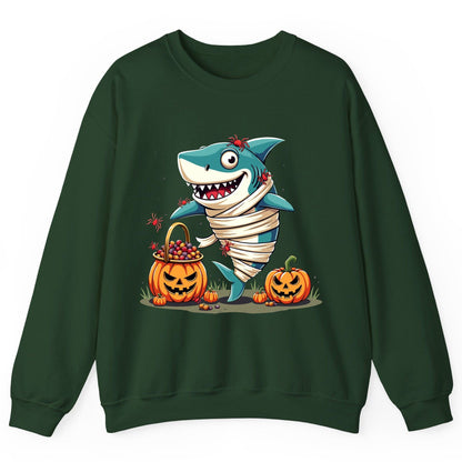 Mummy Shark Halloween shark Sweatshirt Forest Green product mockup