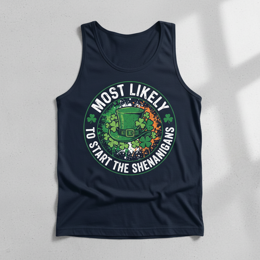 Most Likely To Start The Shenanigans St. Patrick's Day Design Tank Top - Navy