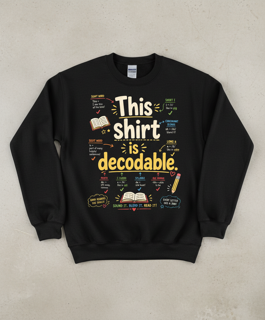 This Shirt Is Decodable Phonics Teacher Sweatshirt - Black