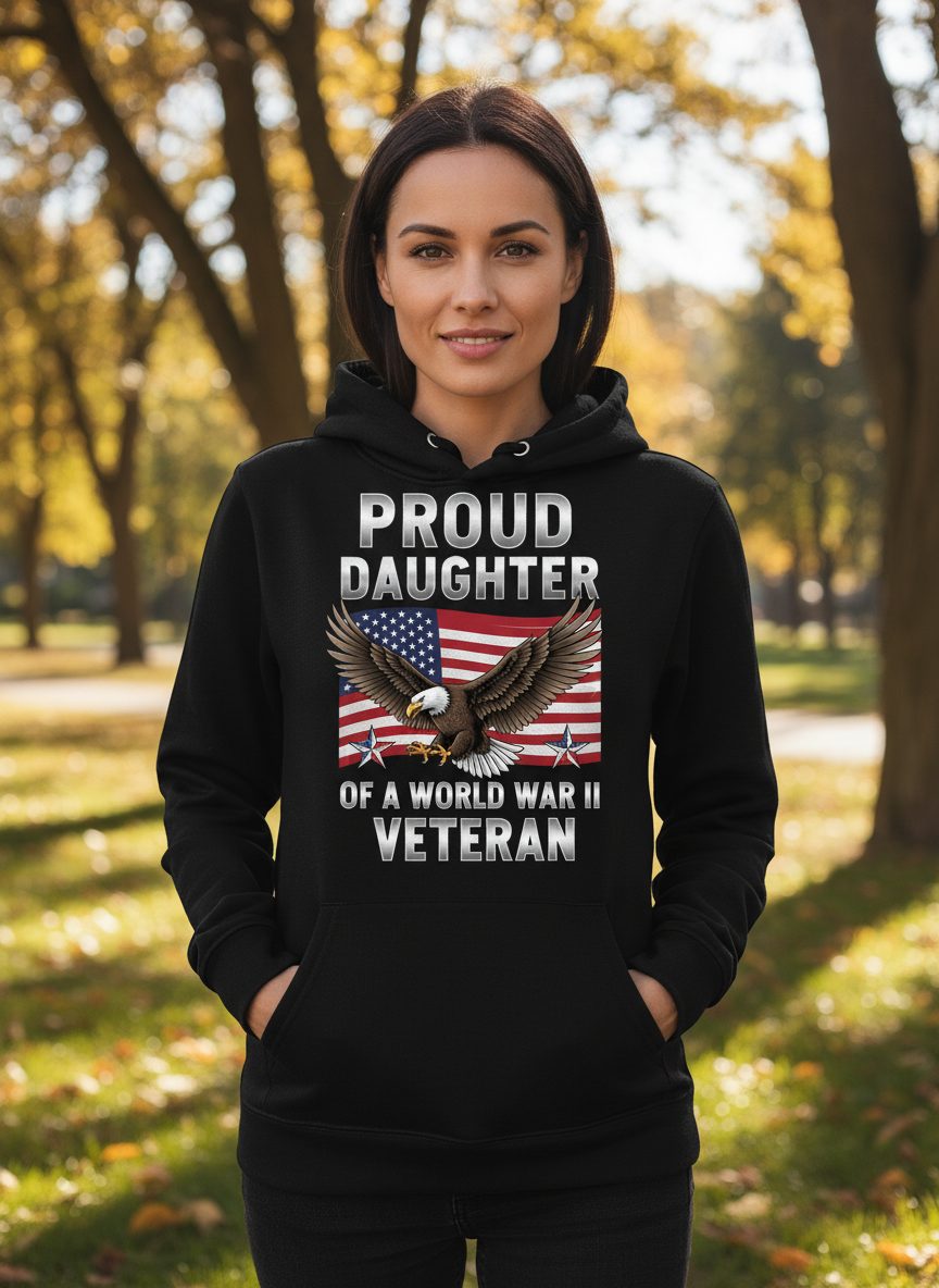 Proud Daughter of a World War Ii Veteran wwii veteran family Hoodie Black lifestyle mockup