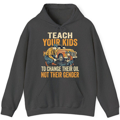 Teach Your Kids to Change Their Oil Not Their Gender father and son car repair Hoodie Dark Heather product mockup