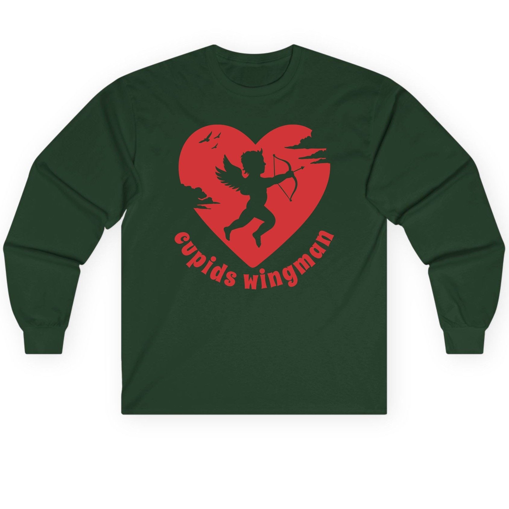 Cupids Wingman cupid Long Sleeve Tee Forest Green product mockup