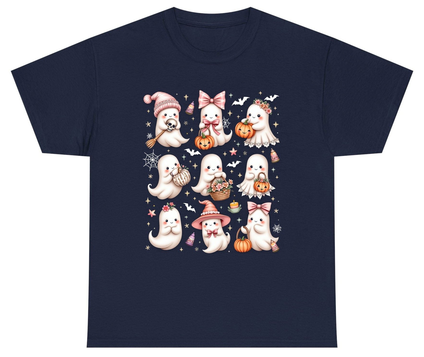 Cute Pink Halloween Ghosts cute Halloween ghosts Youth T-Shirt Navy product mockup