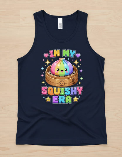 In My Squishy Era Retro Kawaii Dumpling Tank Top - product mockup - Navy