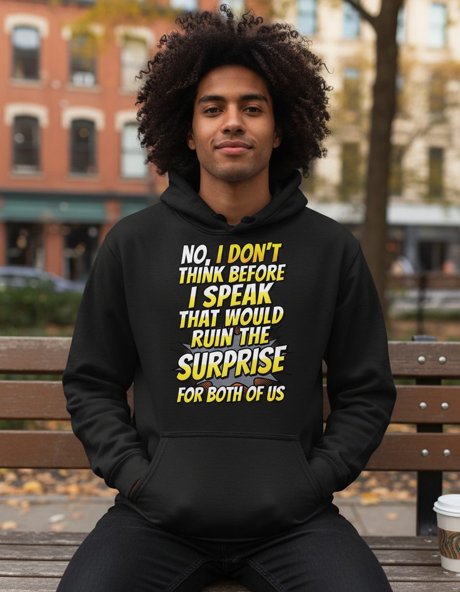 No, I Don't Think Before I Speak That Would Ruin the Surprise for Both of US sarcastic humor Hoodie Black lifestyle mockup