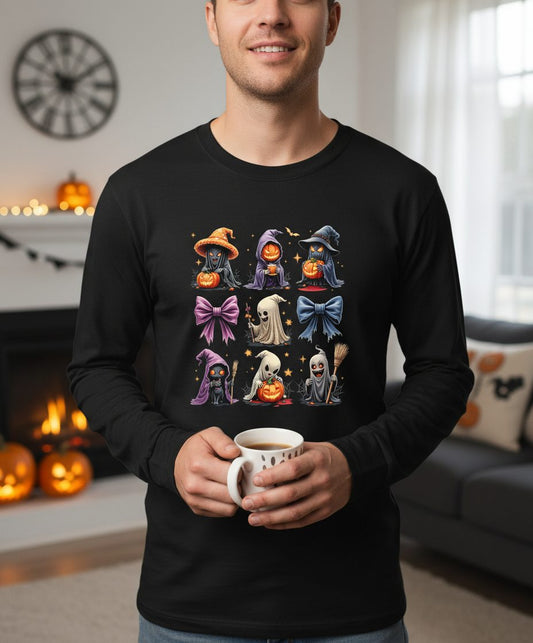 Spooky Cute Halloween Characters Halloween characters Long Sleeve Tee Black lifestyle mockup