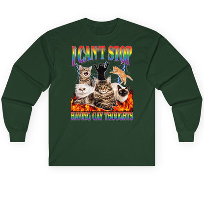 I Can't Stop Having Gay Thoughts cats Long Sleeve Tee Forest Green product mockup