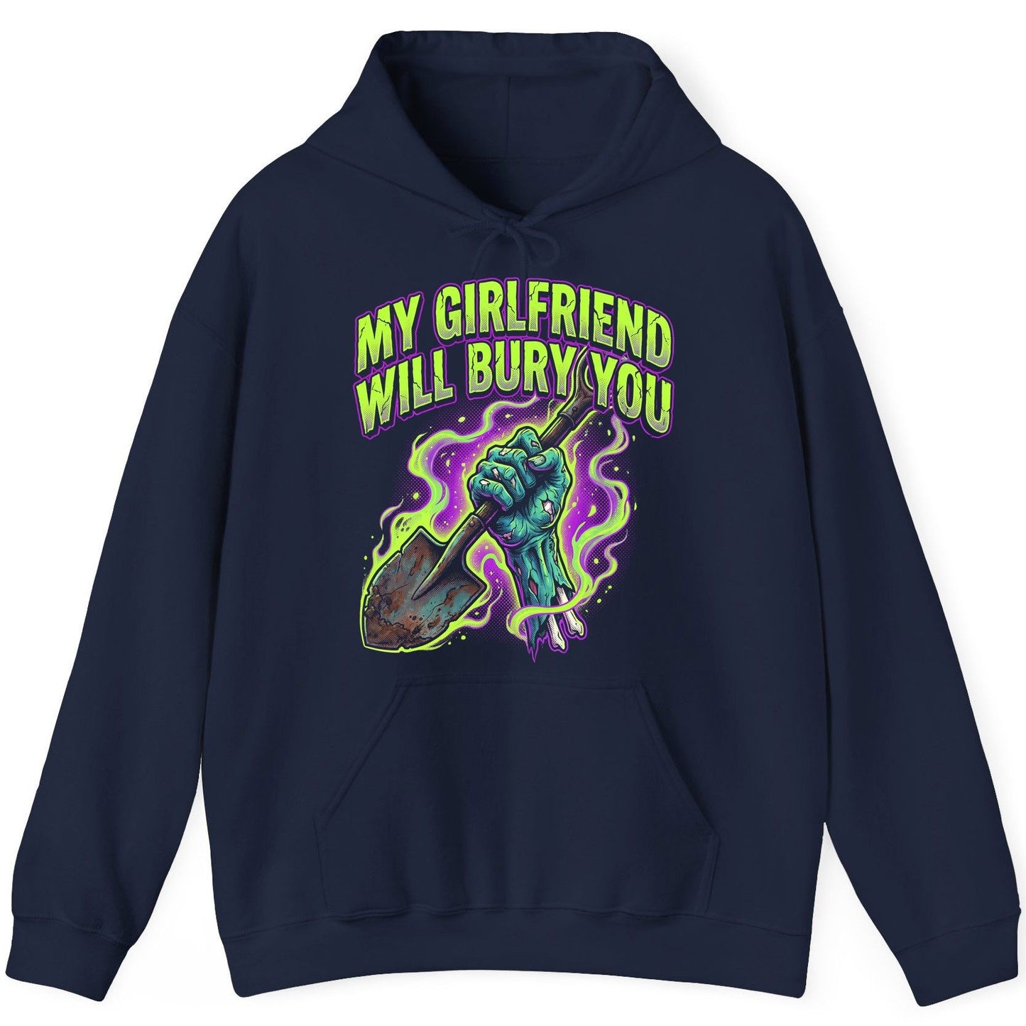 My Girlfriend Will Bury You zombie Hoodie Navy product mockup