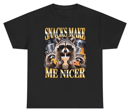 SNACKS MAKE ME NICER Funny Raccoon Youth T-Shirt - product mockup - Black