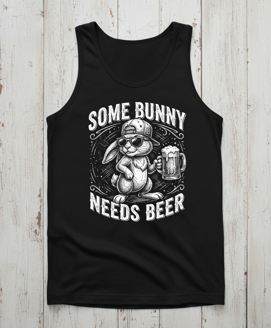 Some Bunny Needs Beer Funny Rabbit Drinking Design Tank Top - Black