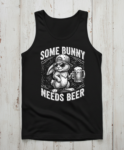 Some Bunny Needs Beer Funny Rabbit Drinking Design Tank Top - Black
