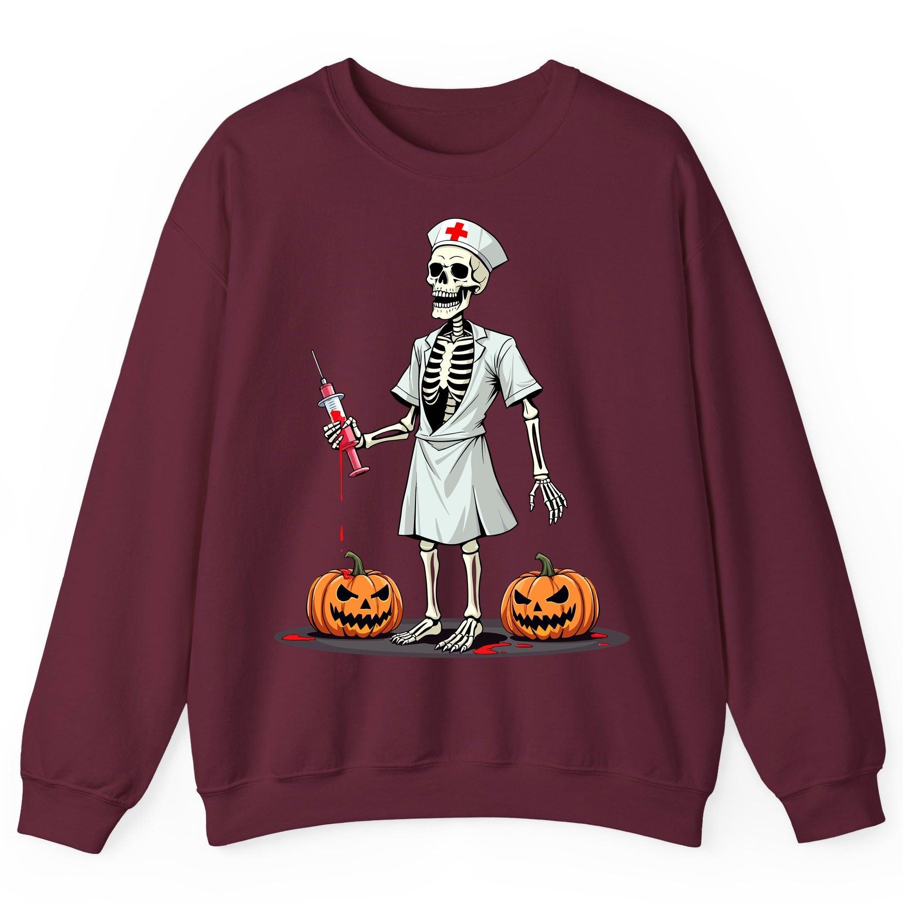 Spooky Skeleton Nurse Halloween skeleton nurse Sweatshirt Maroon product mockup