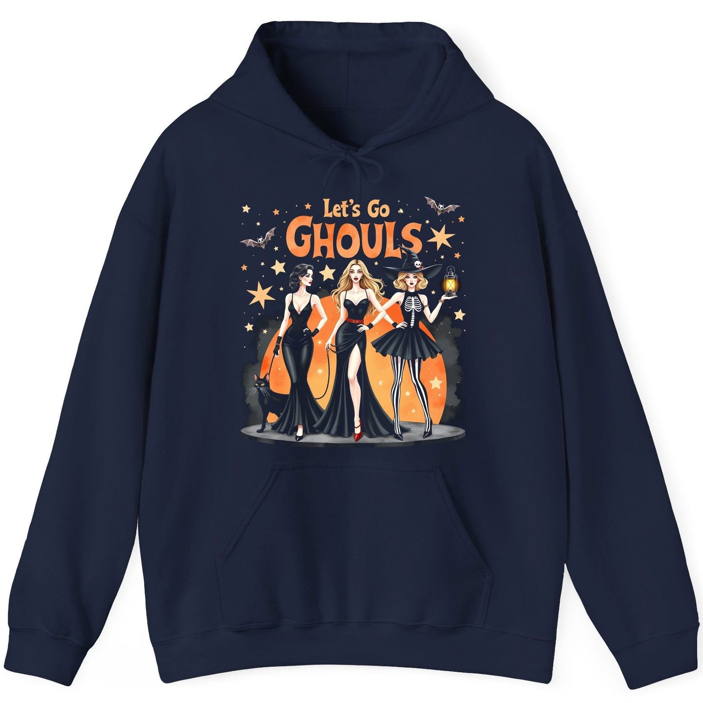 Let's Go Ghouls Halloween women Hoodie Navy product mockup