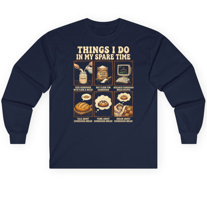 Things I Do in My Spare Time sourdough bread baking Long Sleeve Tee Navy product mockup