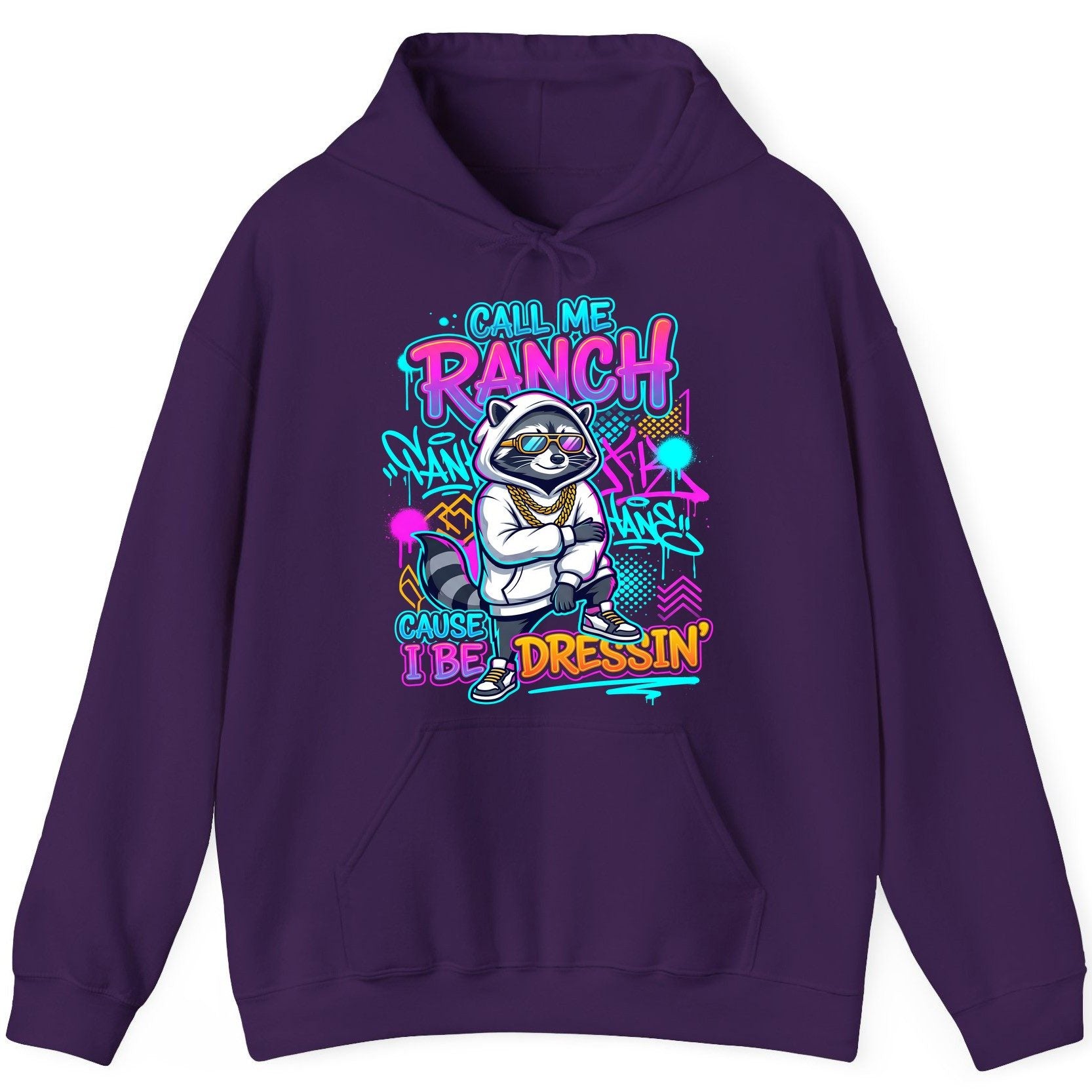 Call Me Ranch Cause I Be Dressin' raccoon Hoodie Purple product mockup