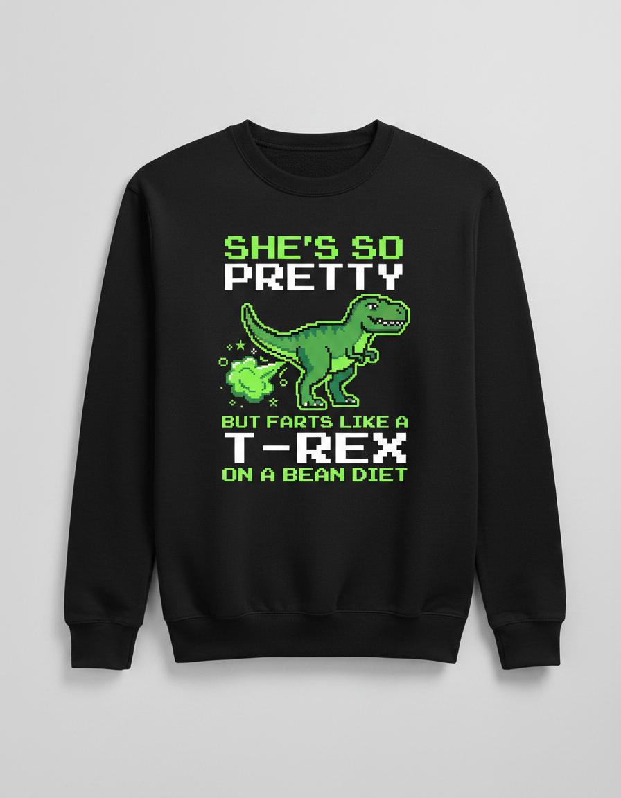 Funny T-Rex Farting Pixel Art Quote Sweatshirt - Black