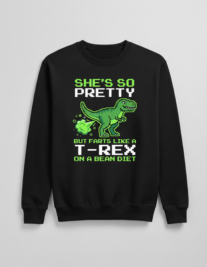 Funny T-Rex Farting Pixel Art Quote Sweatshirt - Black